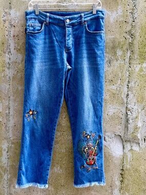 Zadig & Voltaire Boyfit High Rise Jeans with Embroidery & Distressed Details